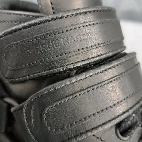 Men Pierre Hardy ES01 Double Strap Leather Black High Top Sneakers Size 38 Sneakers
